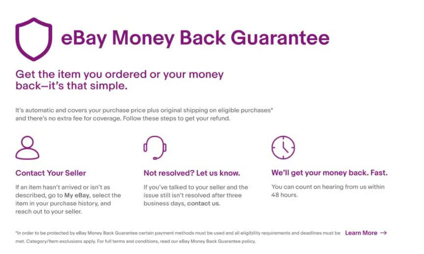 Marketplace buyer protection page explaining refund claims for missing, damaged, or incorrectly described items.