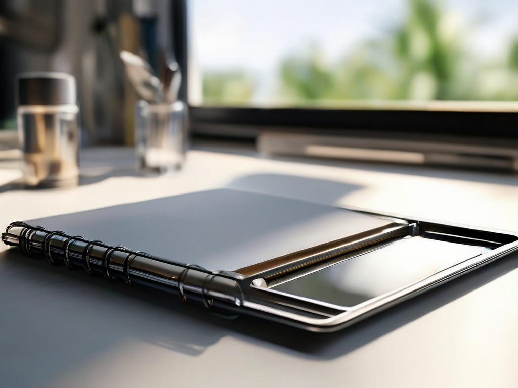 A brushed metal tray holds blank white divider cards, with morning light casting soft shadows across the organized stack.